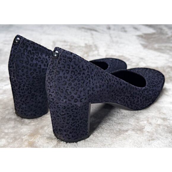 Donald Pliner Navy Suede Leopard Print Square Toe Block Heel Pumps Womens Size 7 - Picture 11 of 16